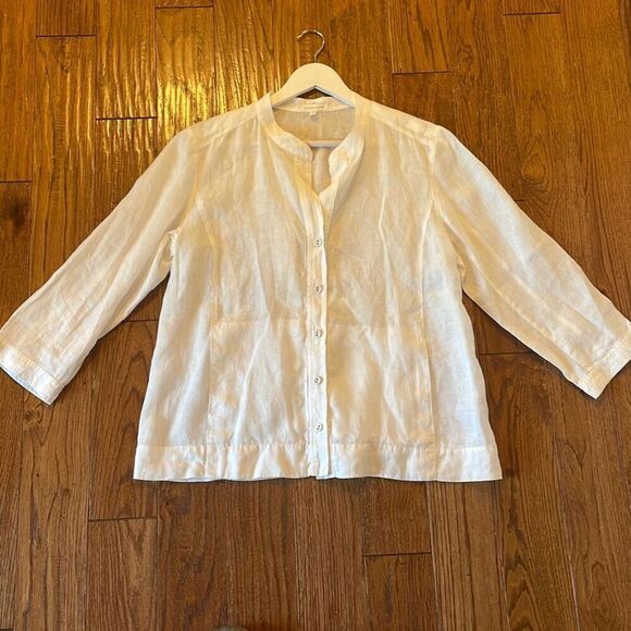 Eileen Fisher 100% Irish linen button front pocket blouse M - Picture 8 of 11